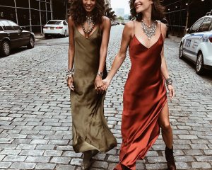 Satin V-Neck Maxi Dress for Women