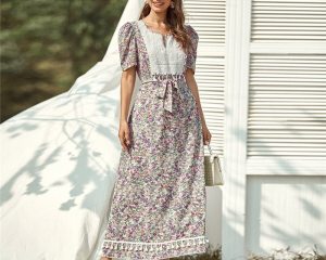 Floral Printed Belted Maxi Dress for Women