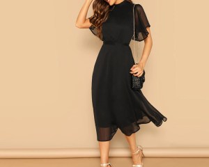 Women's Black Butterfly Sleeved Party Dress