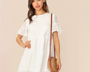 Women's Boho Style White Mini Dress