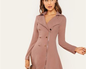 Women's Double Breasted Zipper Design Pink Mini Dress