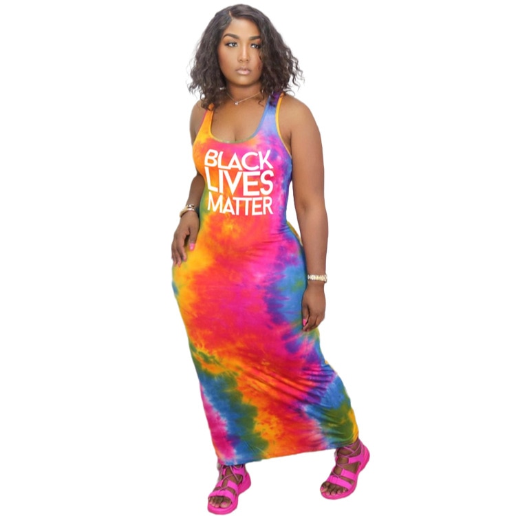 Summer Women 's Tie-Dye Dress with Black Lives Matter Print