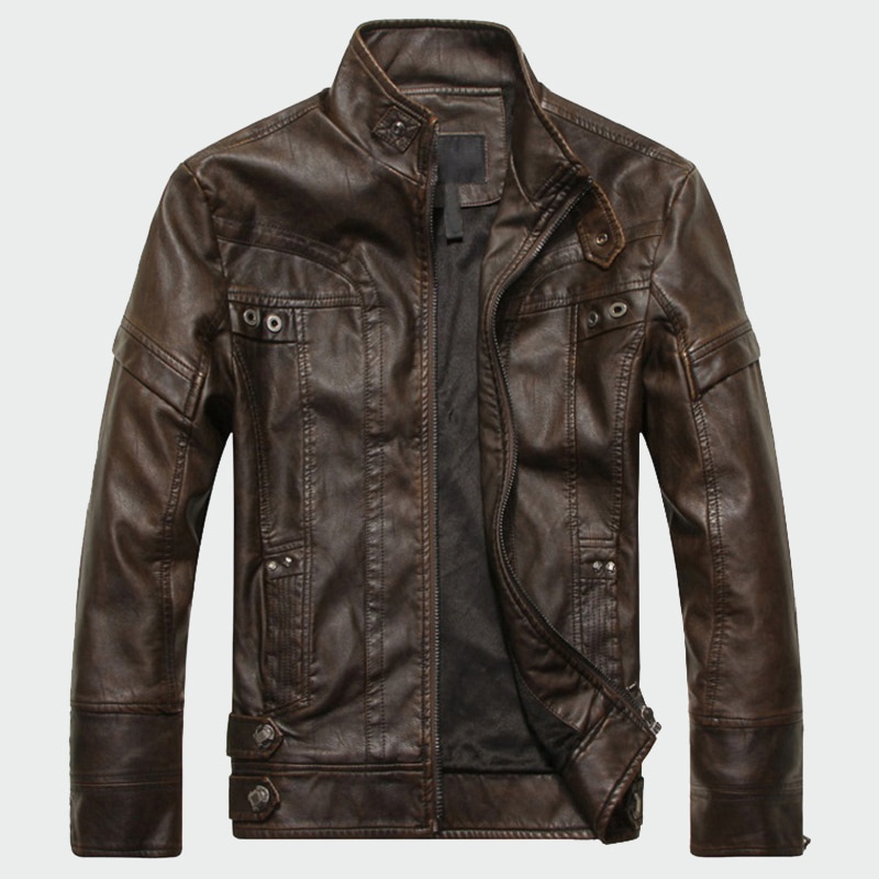 Men’s Mandarin Collar Faux Leather Jacket – Nuovafashion