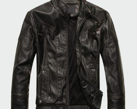 Men's Mandarin Collar Faux Leather Jacket