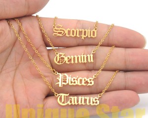 12 pcs/set Wholesale 100% Stainless Steel Old English Zodiac Letter Necklace for Women Aries Horoscope Jewelry Fashion Necklaces