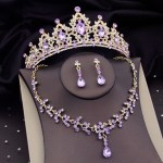 Gorgeous Purple Crystal Luxury Bridal Jewelry Sets for Women Crown Tiaras Earrings Bride Necklace Sets Prom Wedding Crown Set
