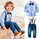 Children's Clothing 2Pcs/Set Kids Baby Boys Business Tracksuit Solid T-Shirt+ Pants Suit For Boy Formal Party Wedding 1-6Y