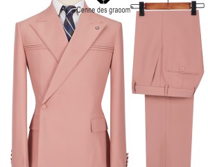 Cenne Des Graoom Men's Suits One Button Double Breasted Pink Tailor-Made Blazer Pants Business Causal Party Singer Groom Wedding