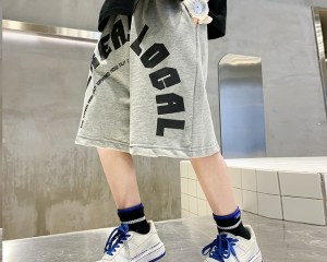Fashion Big Boys Clothes Cotton Hot Pants for Teenage Letter Print Loose Cargo Pant Knee Length Black/grey Sport Trousers 12Yrs