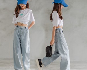 Jeans for Girls Autumn Clothes for Teenagers Solid Loose Kids Wide Leg Pants Fashion Casual Children Trousers Girl Clothing 14 Y