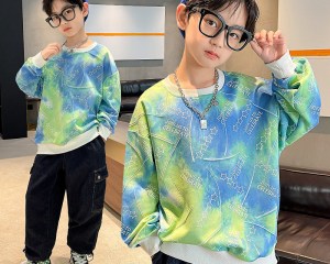 Kids Boys Spring Tie-Dye Print Long-Sleeved Tops Teen New Casual Fashion Bottoming Loose Children Pullover Sweatshirt Clothes