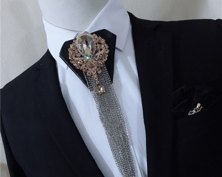 Korean Leather Bow Tie Neckties Metal Rhinestone Tassel Neck Ties Men's Shirt Cravat Wedding Luxury Jewelry Accessories
