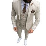 Latest Coat Pant Designs Beige Men Suit Prom Tuxedo Slim Fit 3 Piece Groom Wedding Suits For Men Custom Blazer Terno Masuclino