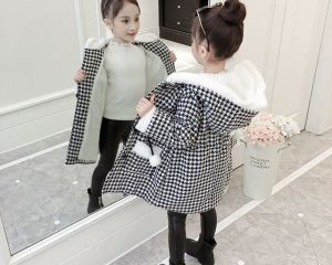 New Girls Woolen Coat Autumn Girls Thick Children's Clothing Autumn and Winter Wear Large Children's Woolen Hooded Coat 10T