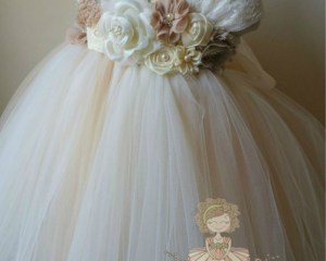 POSH DREAM Ivory Champagne Flower Girl Dress for Wedding Party Shabby Flower Kids Party Clothes for Children Girls Tutu Dress