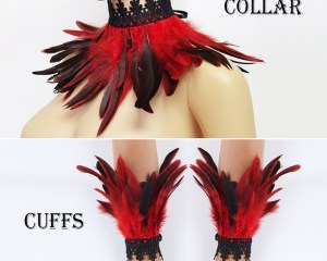 Victorian Lace Feather Fake Collar And Wrist Cuffs Set Gothic Feather Choker Neck Wrap Collar Feather Gloves Cosplay Party Props