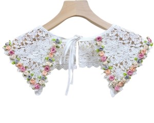 Women Detachable Fake Collar Shawl Sweet Multicolor 3D Rose Flower Trim Scarf Necklace Hollow Out Embroidery Lace Cape