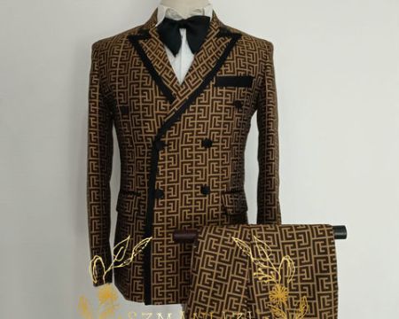 Luxury Fashion Brown Plaid Groom Tuxedos Double Breasted Men Suits For Wedding Male Party Dress Costume Homme Jacket+Pants