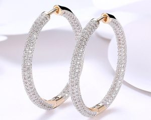 925 Silver 34mm 18K Gold Circle Hoop Earrings For Women Fashion Wedding Jewelry
