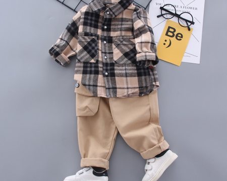 Autumn Spring Baby Boy Fashion Formal Clothing Set Kid Suits Set Plaid Shirt Pants 2pac/set Children Clothes Set 1 2 3 4 5 Years