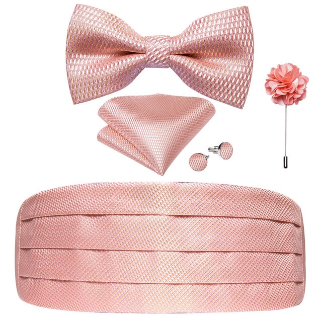 Black Floral Silk Wedding Men's Cummerbunds Bow Tie Brooch Set Tuxedo Formal Wide Belt Ceremonial Belt Elastic Waistband DiBanGu - Image 5