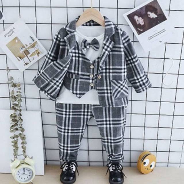 Boys' Gentleman Casual Plaid Shirt Suspender Suit Autumn New Children's First Year Dress Gentleman Suit - Image 4