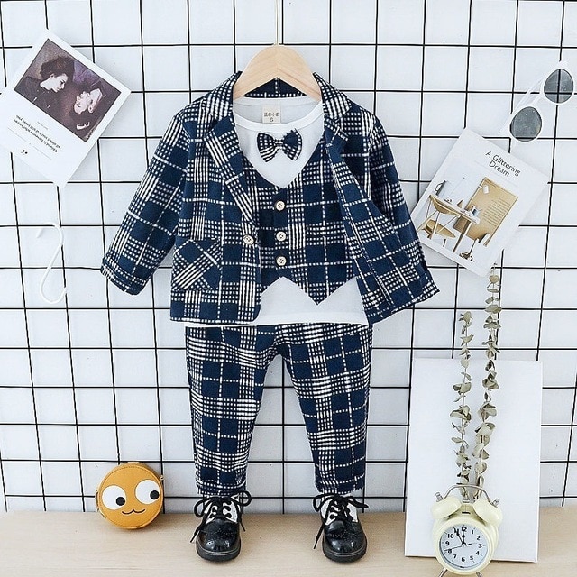 Boys' Gentleman Casual Plaid Shirt Suspender Suit Autumn New Children's First Year Dress Gentleman Suit - Image 5