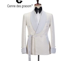 Cenne Des Graoom New Men Suit Tailor-Made Tuxedo 2 Pieces Shawl Lapel Satin Costume Blazer Pants Wedding Party Groom On Stage
