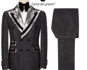 Cenne Des Graoom New Men Suit Tuxedo Two Pieces Tailor-Made Double Breasted Shawl Lapel Wedding Party Singer Costume Groom