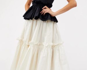 [DEAT] Women Patchwork Ruffles Pleated Temperament Dress New Strapless Sleeveless Loose Fit Fashion Autumn Summer 13S116