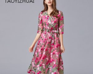 Evening Dress Embroidered Lace Dress French New V-neck Banquet Party Brand Small Dress Women's Daily Versatile Curvy Sexy Dress