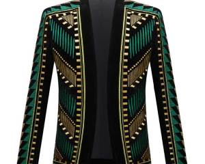 Luxury African Embroidery Cardigan Blazer Jacket Men Shawl Lapel Slim Fit Striped Suit Jacktes Male Party Prom Wedding Costumes