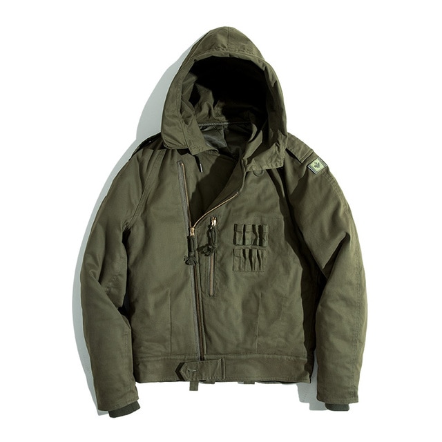Maden Casual Thick Men’s Hooded Jackets Army Green Military Flight Bomber Coat Vintage Punk Monocycle Jacket Collar Clothing - Image 2