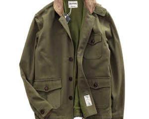 Men's Jacket Thick Velvet Green Fruit Collar Retro Military Style Multi-pocket Tooling Jacket Regular Fit Male Clothes Fashion