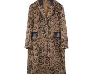 New Winter Woolen Coat Women Brown Spliced Snake Printing Black PU Midi Coats Fashion High Quality Outerwear