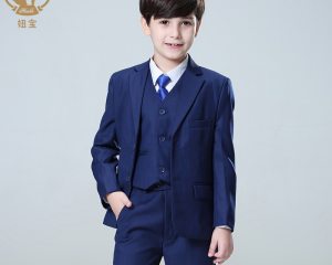 Nimble Spring Autumn Formal Suit for Boy Children Party Host Wedding Costume Wholesale Clothing Coat Pants Vest 3Pcs Blue Blazer