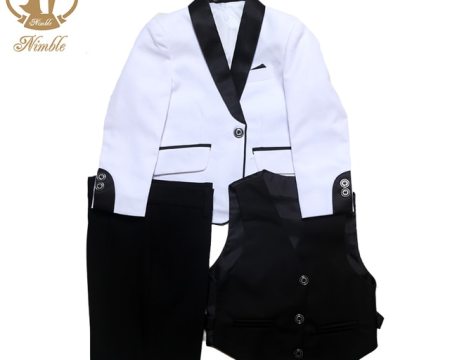 Nimble Spring Autumn Formal Suit for Boys Children Party Host Wedding Costume Coat Vest Pants 3Pcs White Wholesale Clothing Sets