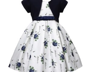 Outong 2pcs Dress For Girls Little Coat Bow Floral Print 5 6 7 9 Years vestido infantil menina Children Dress Girls Clothes Set