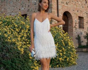 Sequins Tassel Feather Spaghetti Strap Dress Women Fashion Sexy Stitching Mini Dresses Ladies Evening Party Club Elegant Dress