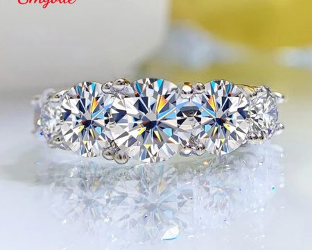 Smyoue 18k Plated 3.6CT All Moissanite Rings for Women 5 Stones Sparkling Diamond Wedding Band S925 Sterling Silver Jewelry GRA