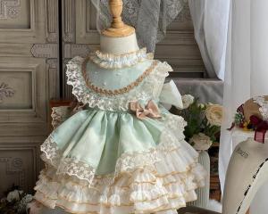 Spanish Turkish Royal Palace Princess Ball Gown Children's Sleeveless Lace Stitching Birthday Party Eid Girl Lolita Dress A354
