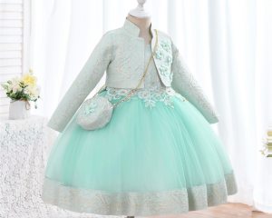 Yoliyolei 3pcs/set Puffy Dress for Girls Jacquard Pattern Tulle Patchwork Children Clothing 3D Appliques Casual Birthday Dresses