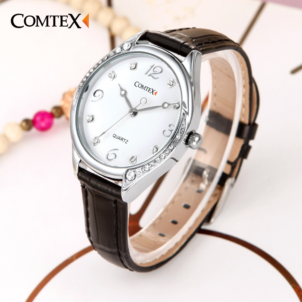 Comtex Women's Watch Black White Leather Strap Girl Watches Lady Wristwatch Waterproof Quartz Crystal Spring Fashion Clock reloj - Image 5