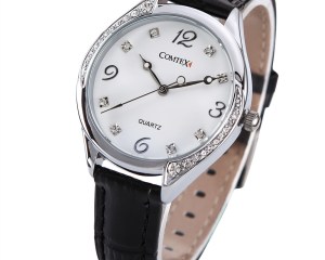 Comtex Women's Watch Black White Leather Strap Girl Watches Lady Wristwatch Waterproof Quartz Crystal Spring Fashion Clock reloj