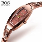 ANGELA BOS Luxury Tungsten Steel Sapphire Ladies Watch With Rhinestones 30m Shockproof Waterproof Watch Women Rose Gold Watch