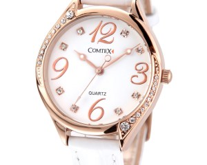 COMTEX Watch Women Wristwatch Casual Fashion Female Crystal Red Leather Watch Luxury Brand Quartz Watch Bracelet for Girl Clock
