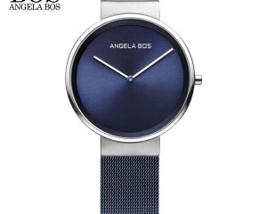 ANGELA BOS Thin Simple Europe Design Sapphire Glass Quartz Watch Women Weave Stainless Steel Ladies Watches Top Brand Luxury