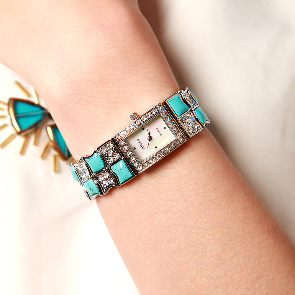 TIME100 Luxury Women's Bracelet Watch Jewelry Clasp Alloy Strap Turquoise Shell Rhinestone Quartz Dress Watches relogio feminino - Image 6