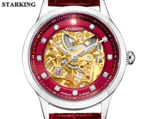 STARKING Clock Women Skeleton Automatic Mechanical Watch New Arrival Swiss Design Women Fashion Casual Leather Watches Klockor