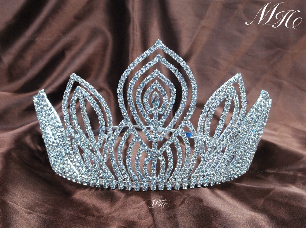 Fantastic Large 5.25" Pageant Tiaras Handmade Brides Crowns Clear Rhinestone Silver Headband Jewelry Bridal Wedding Prom Party - Image 7